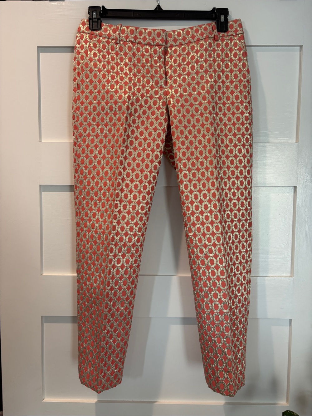 J. Crew Collection Coral and Gold Patterned Cropped Pants